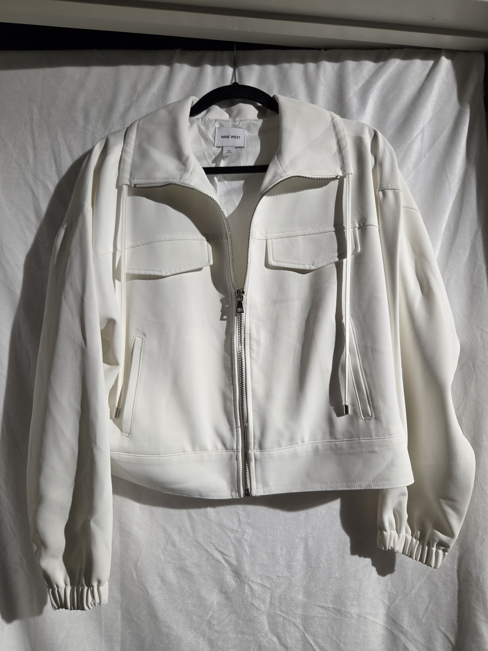 Nine West Cream Zip-Front Bomber Jacket
